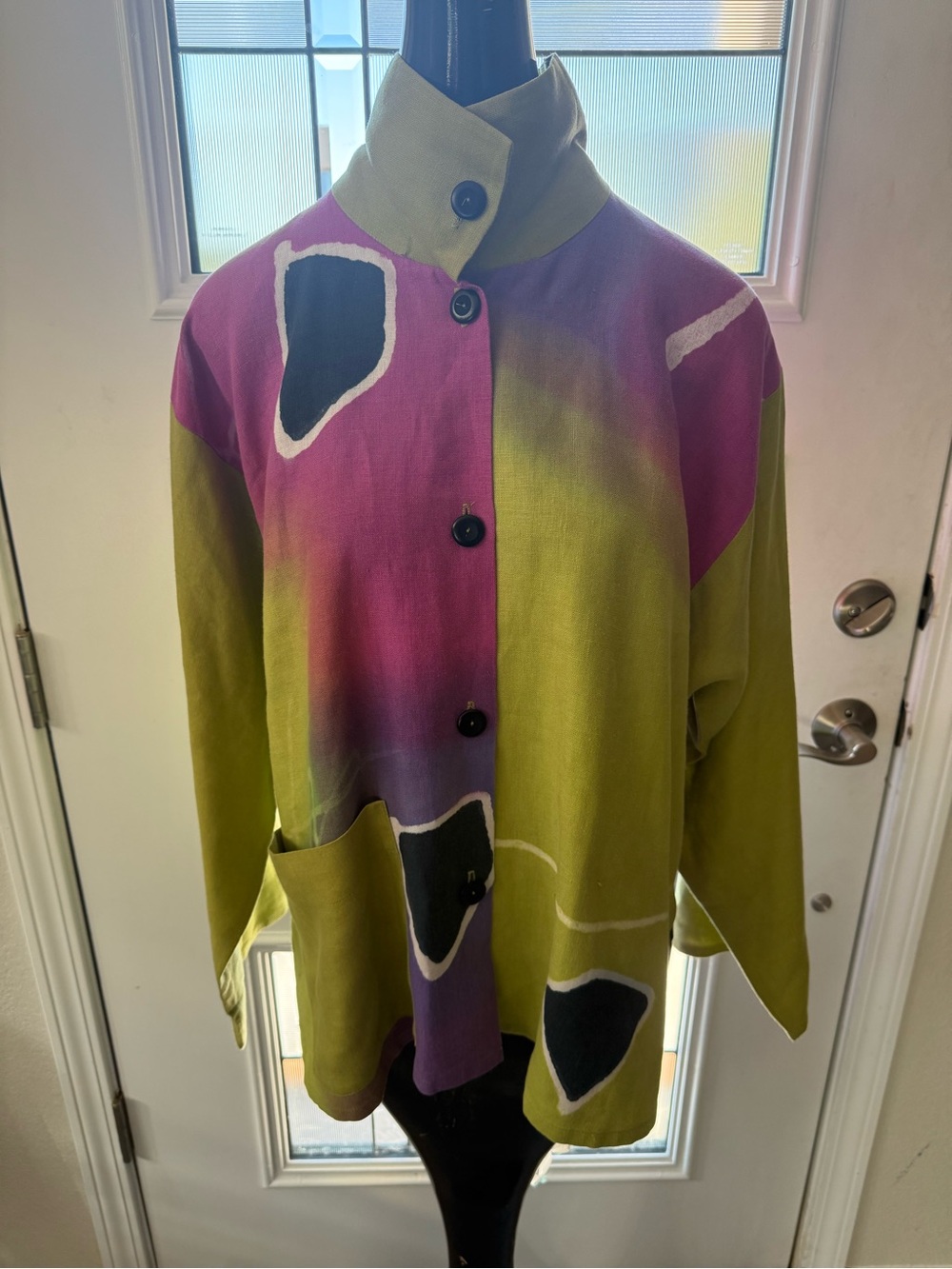 Farley Farley Hand Painted 100% Linen Art to Wear Jacket Size L Lagenlook Wear